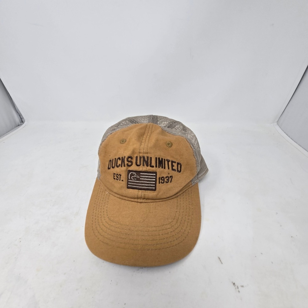 Ducks Unlimited Trucker Hat Tan Mesh Snapback Cap Est 1937 Outdoor Cap Mens OSFM